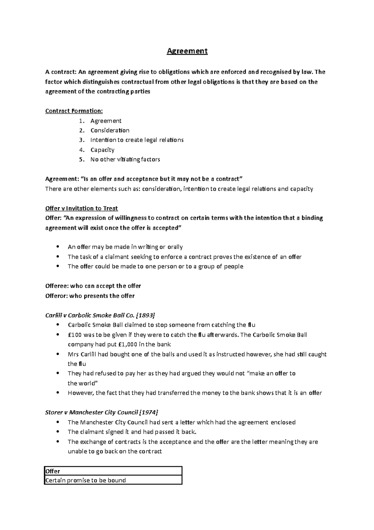 Contract Law: Agreement - Agreement A contract: An agreement giving ...