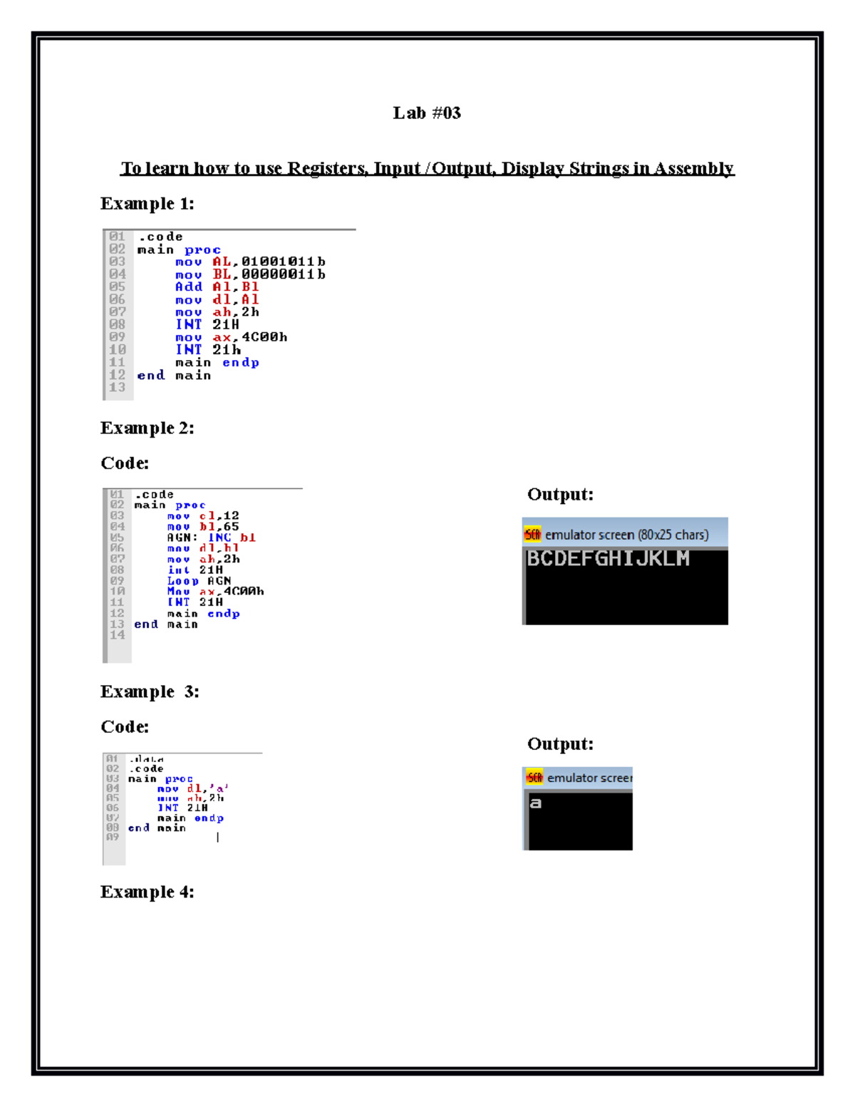 COAL Lab#03 - Assembly Language Input/Output Task Guide - Studocu