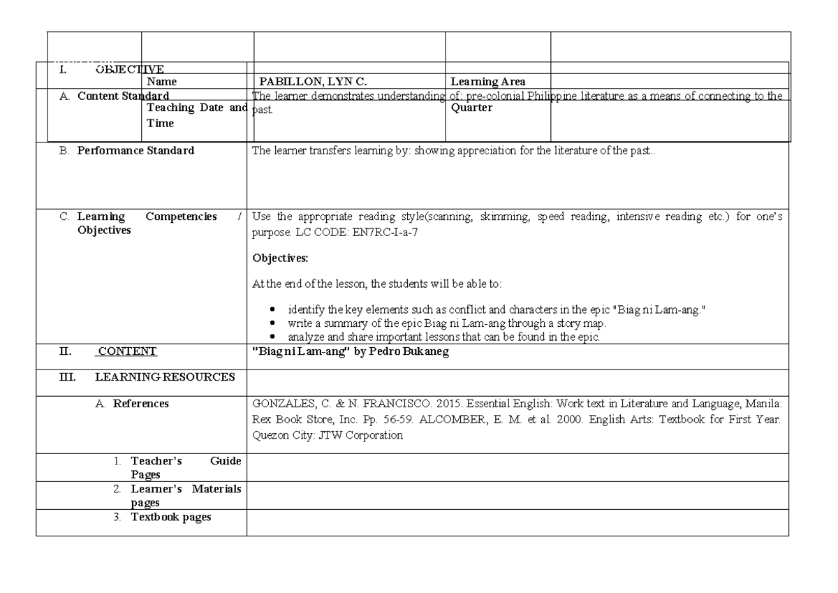 Remedial Instruction Lesson Plan on 