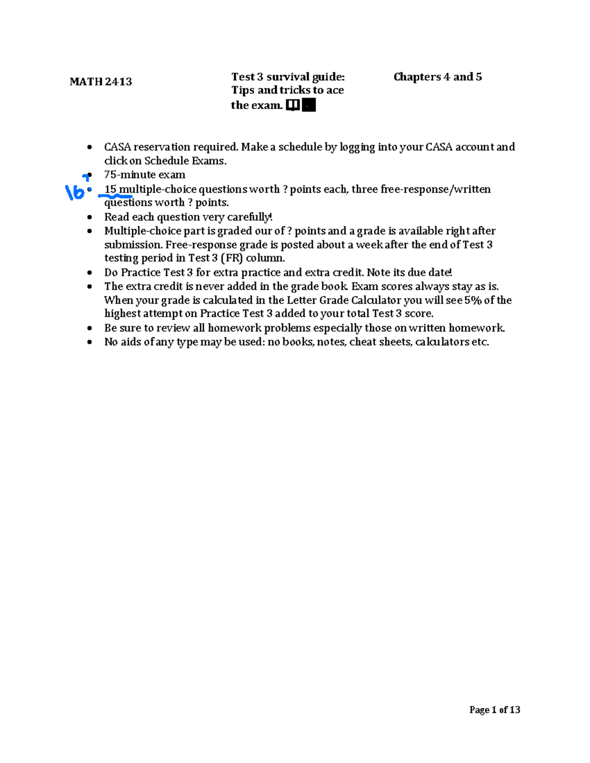 MATH 2413 Test 3 Review Notes for Spring 2023 Exam Prep - Studocu