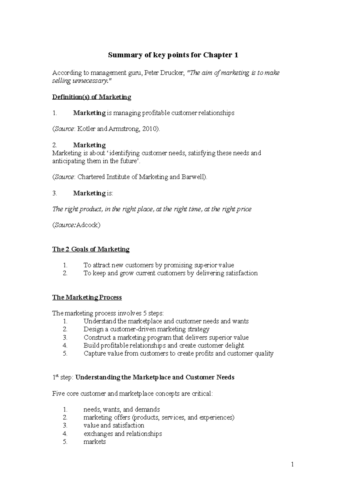 Key Concepts Summary: Marketing Principles Chapter 1 Overview - Studocu