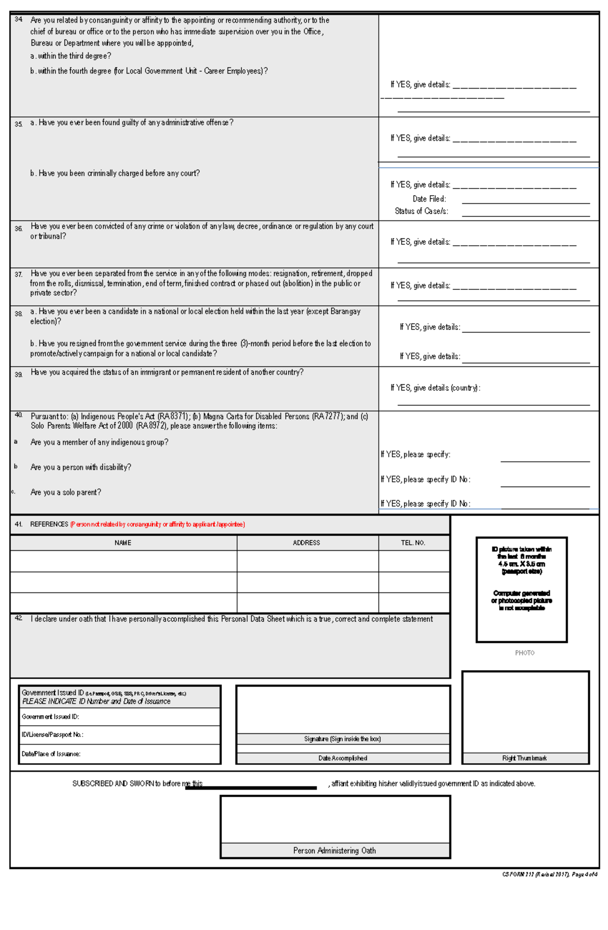CS Form No. 212 Personal Data Sheet revised.xlsx - C4 - 34. Are you ...