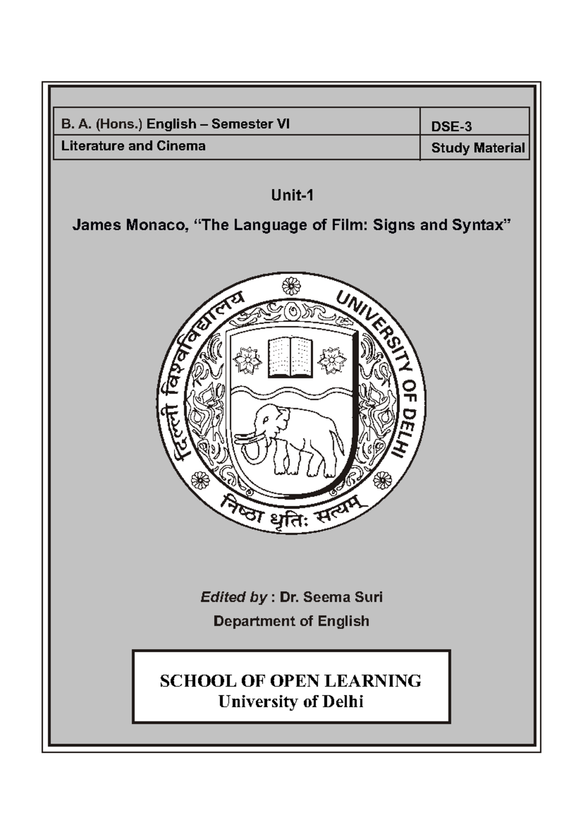 DSE-3: Literature and Cinema - James Monaco's 