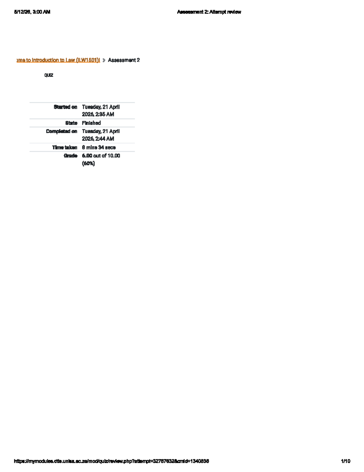 ILW1501 Assessment 2: Quiz Review and Practice Guide - Studocu