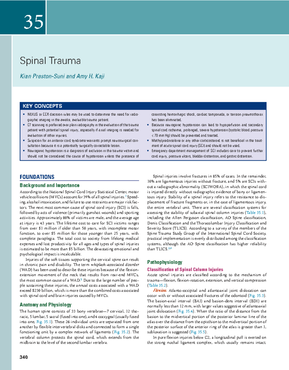35 Spinal Trauma: Key Concepts and Clinical Guidelines - Studocu