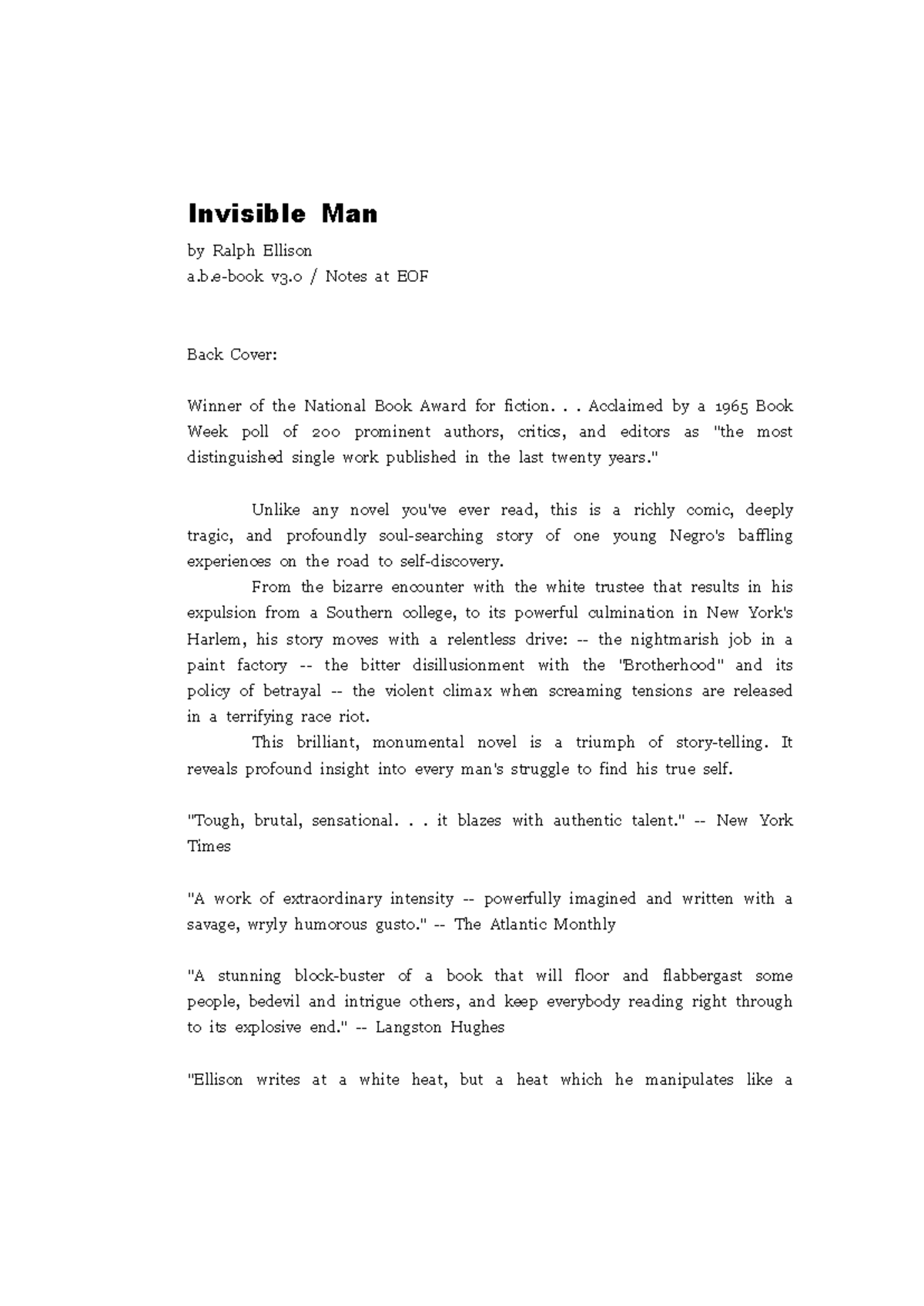 Ralph Ellison's Invisible Man: Comprehensive Study Notes v3.0 - Studocu