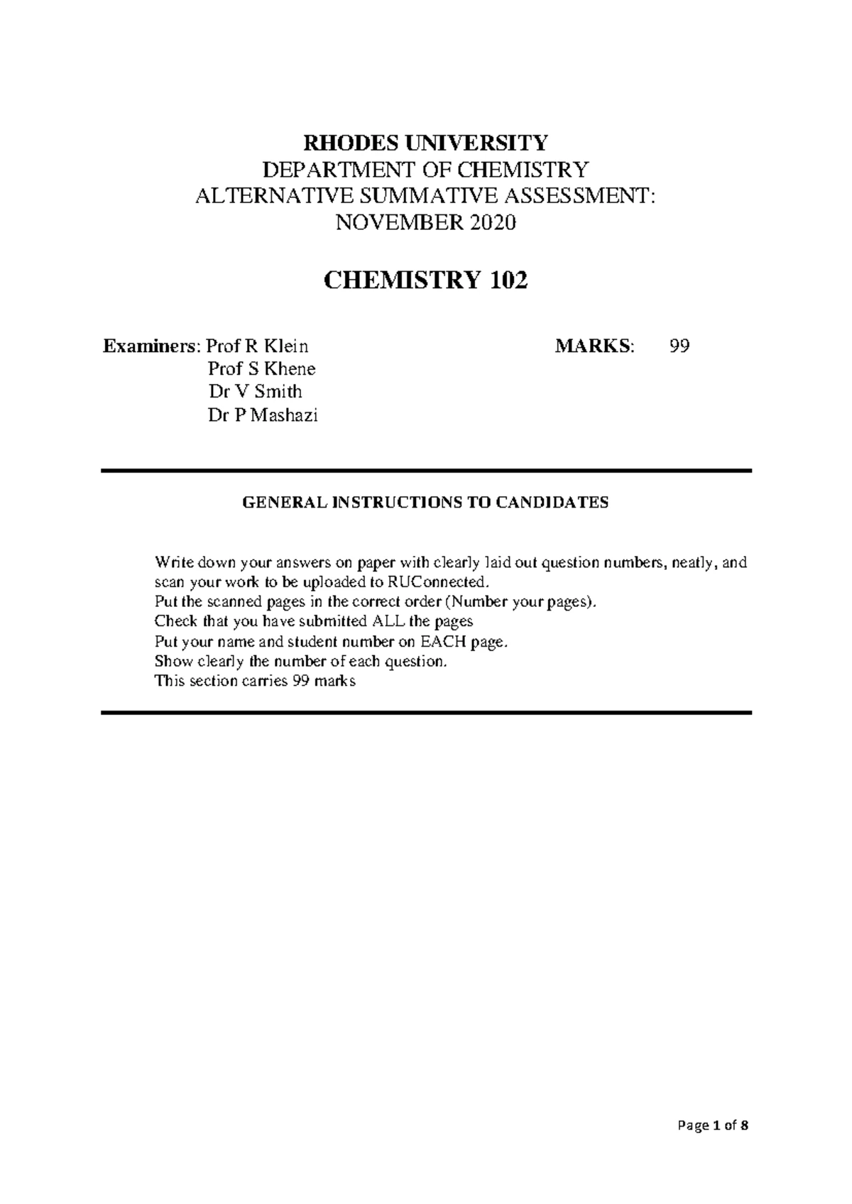 2021 CHEM 101 May Assessment Final Exam Answers and Guidelines - Studocu