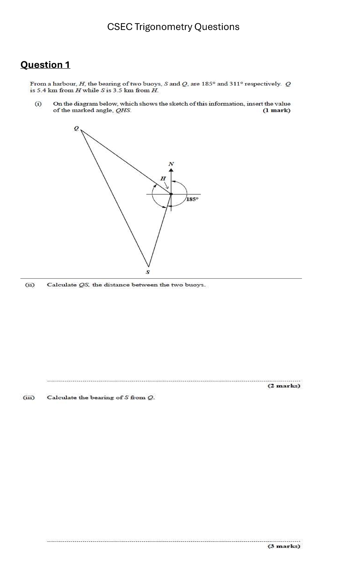 CSEC Trigonometry Questions: Bearings and Distance Calculations - Studocu
