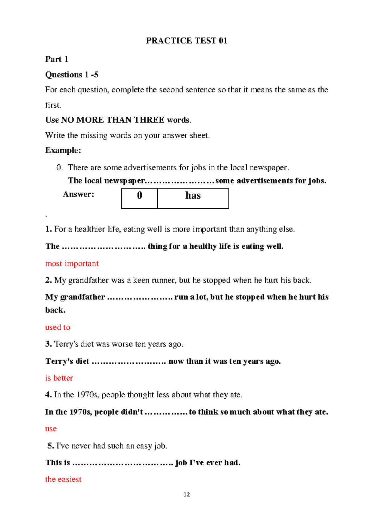 PRACTICE TEST 01-10: Sentence Completion & Writing Tasks - Studocu