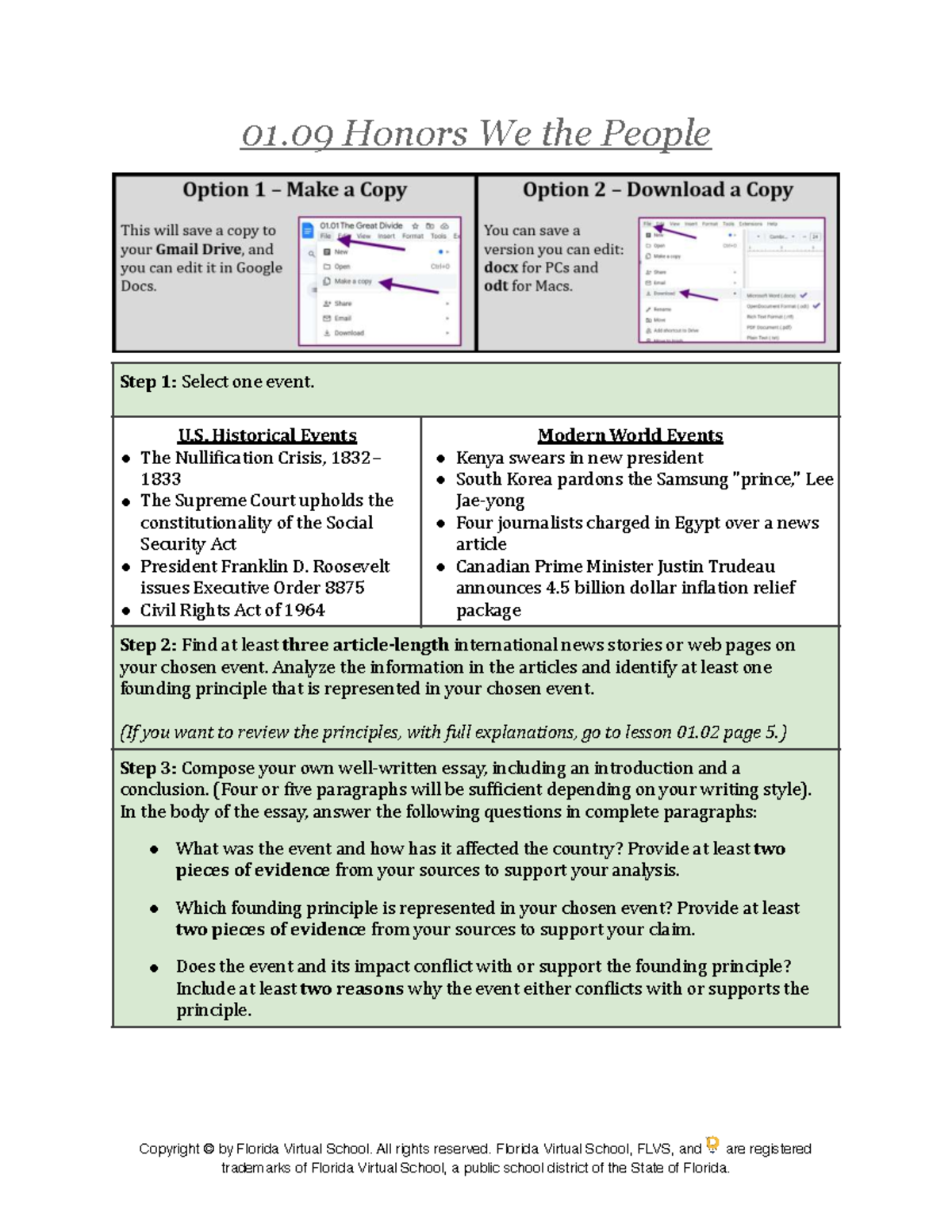 01.09 Honors We the People: Analyzing Historical Events and Principles ...