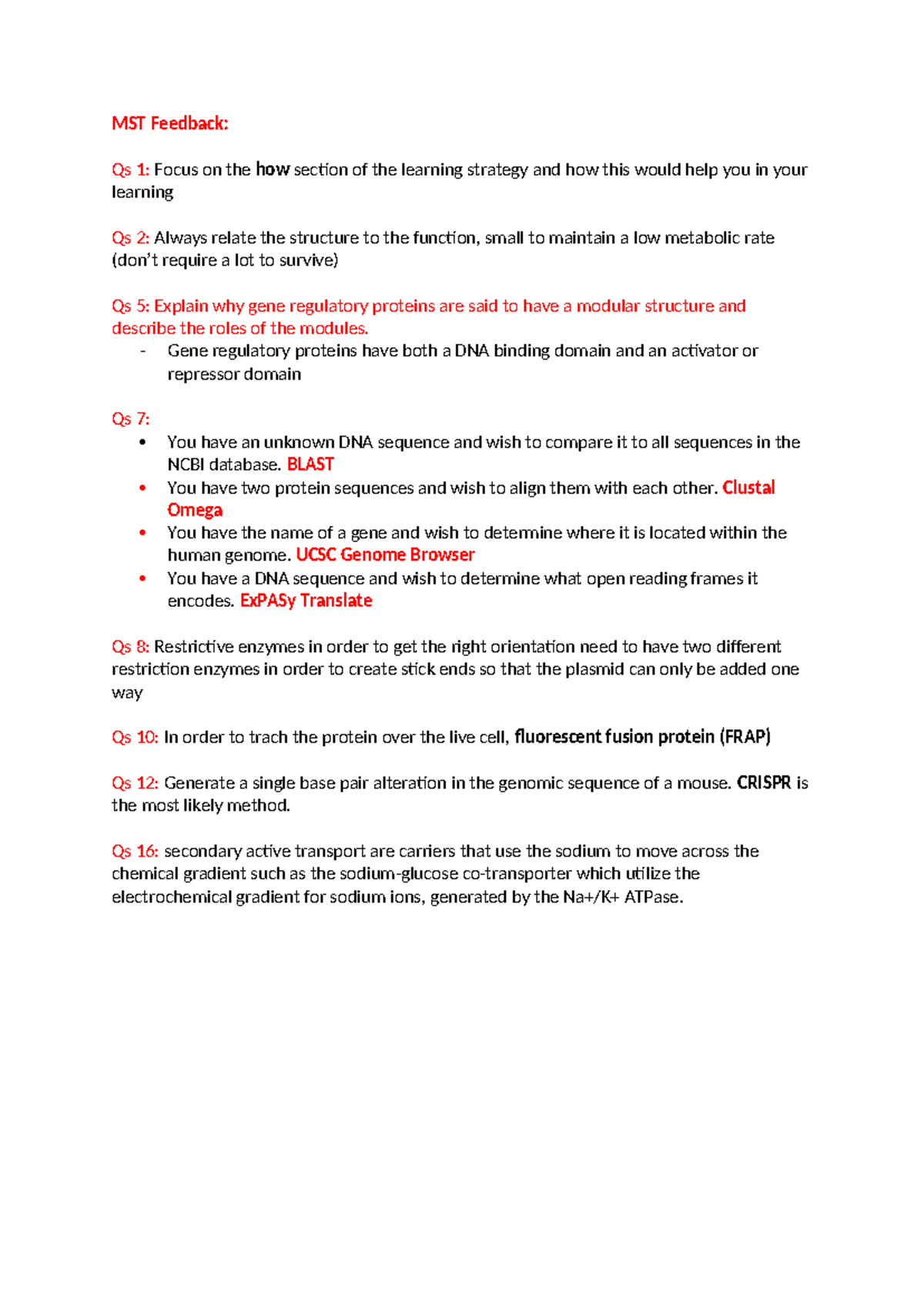 MST Feedback - MST Feedback: Qs 1: Focus on the how section of the ...