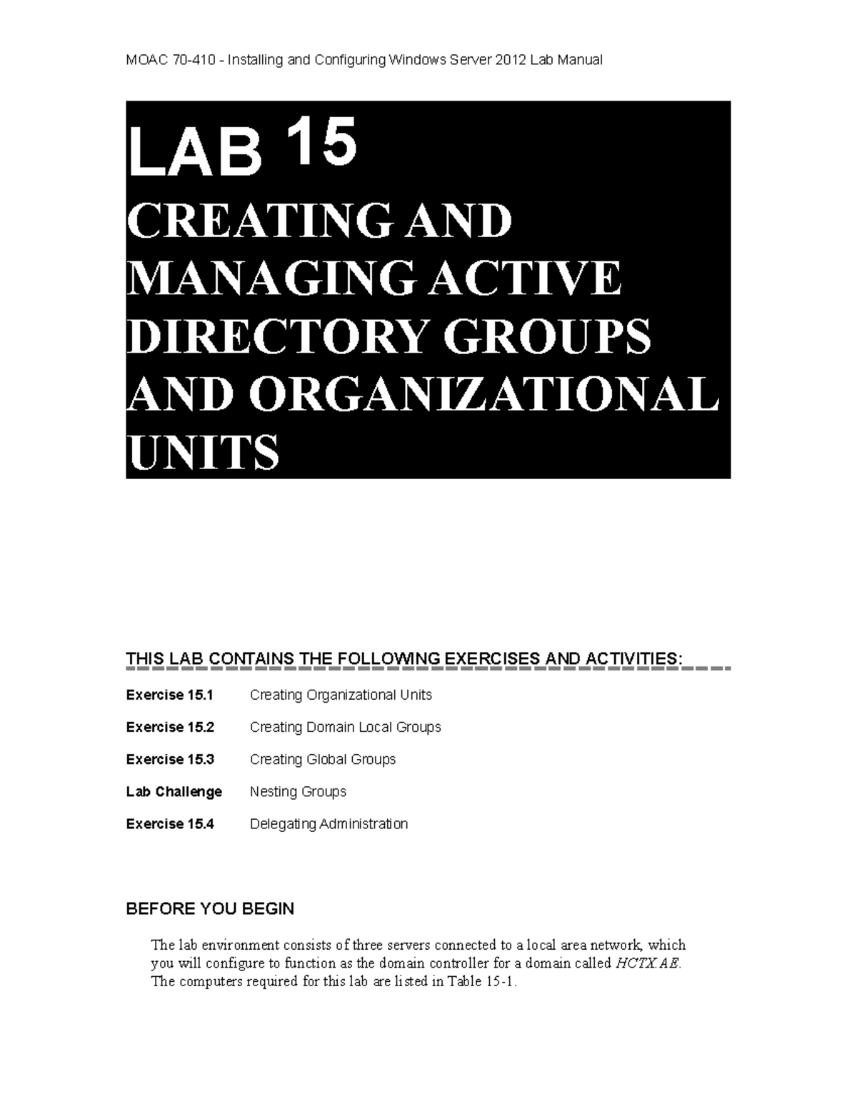 70-410-Lab15 Groups and OUs - LAB 15 CREATING AND MANAGING ACTIVE ...
