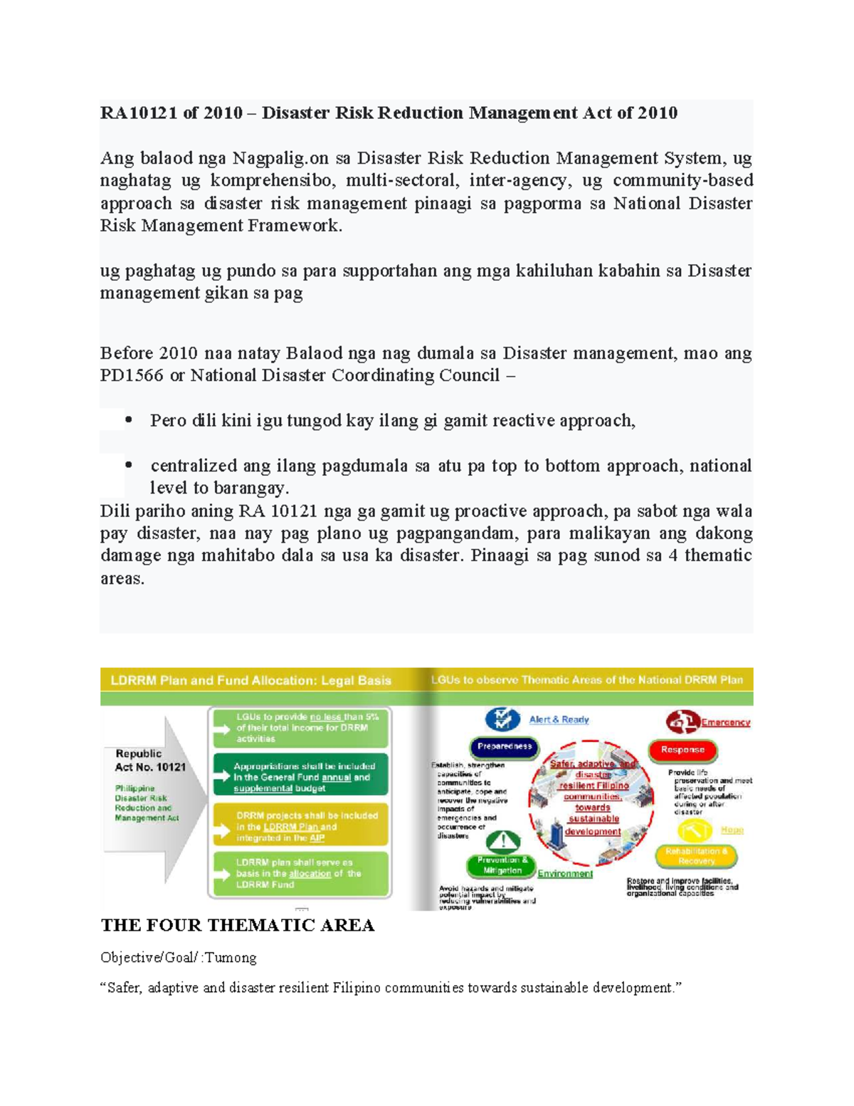 RA10121: The Four Thematic Areas of Disaster Risk Reduction Management ...