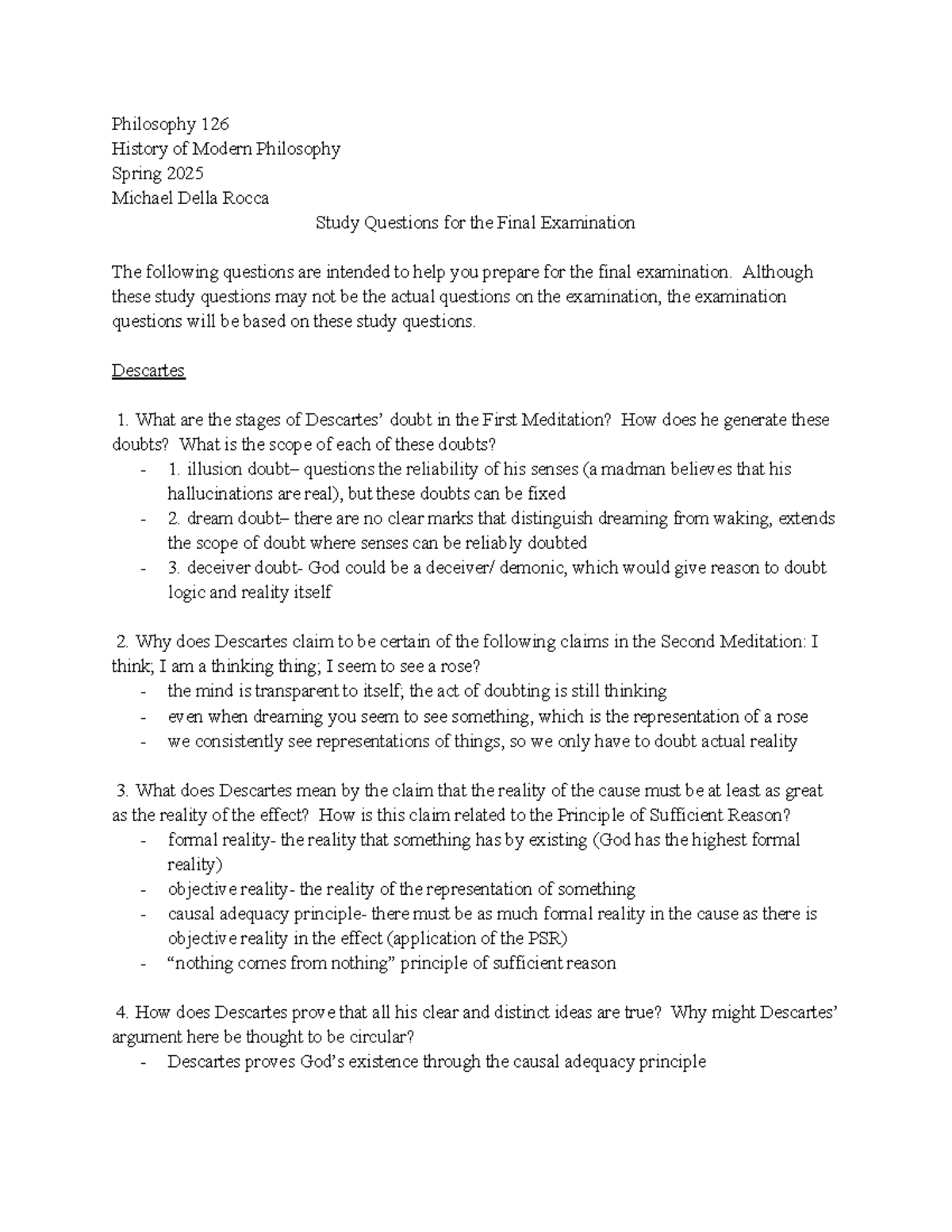 Final Study Guide for PHIL 126: Modern Philosophy Exam Prep - Studocu