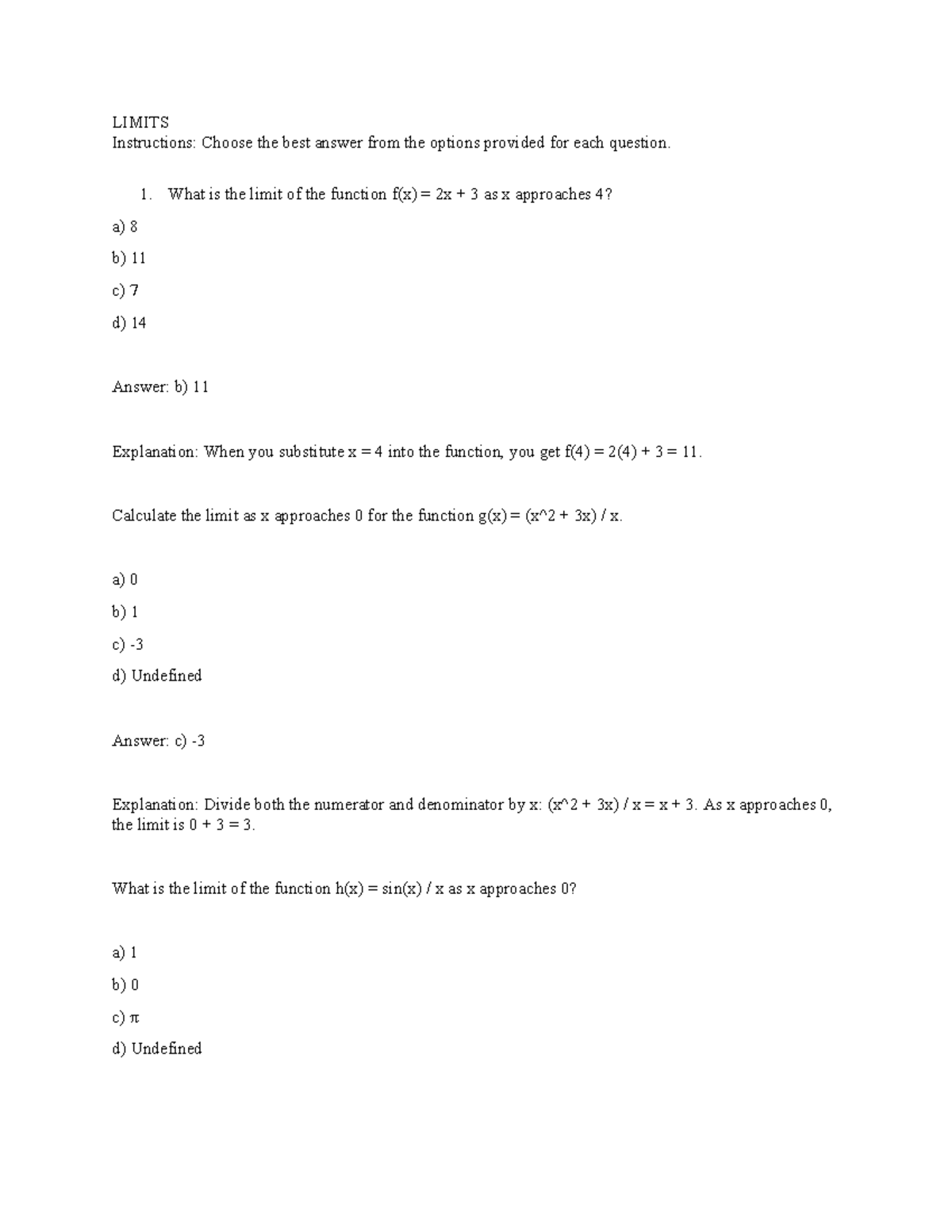 Calculus 2 - Limits and Derivatives Review Guide - Studocu