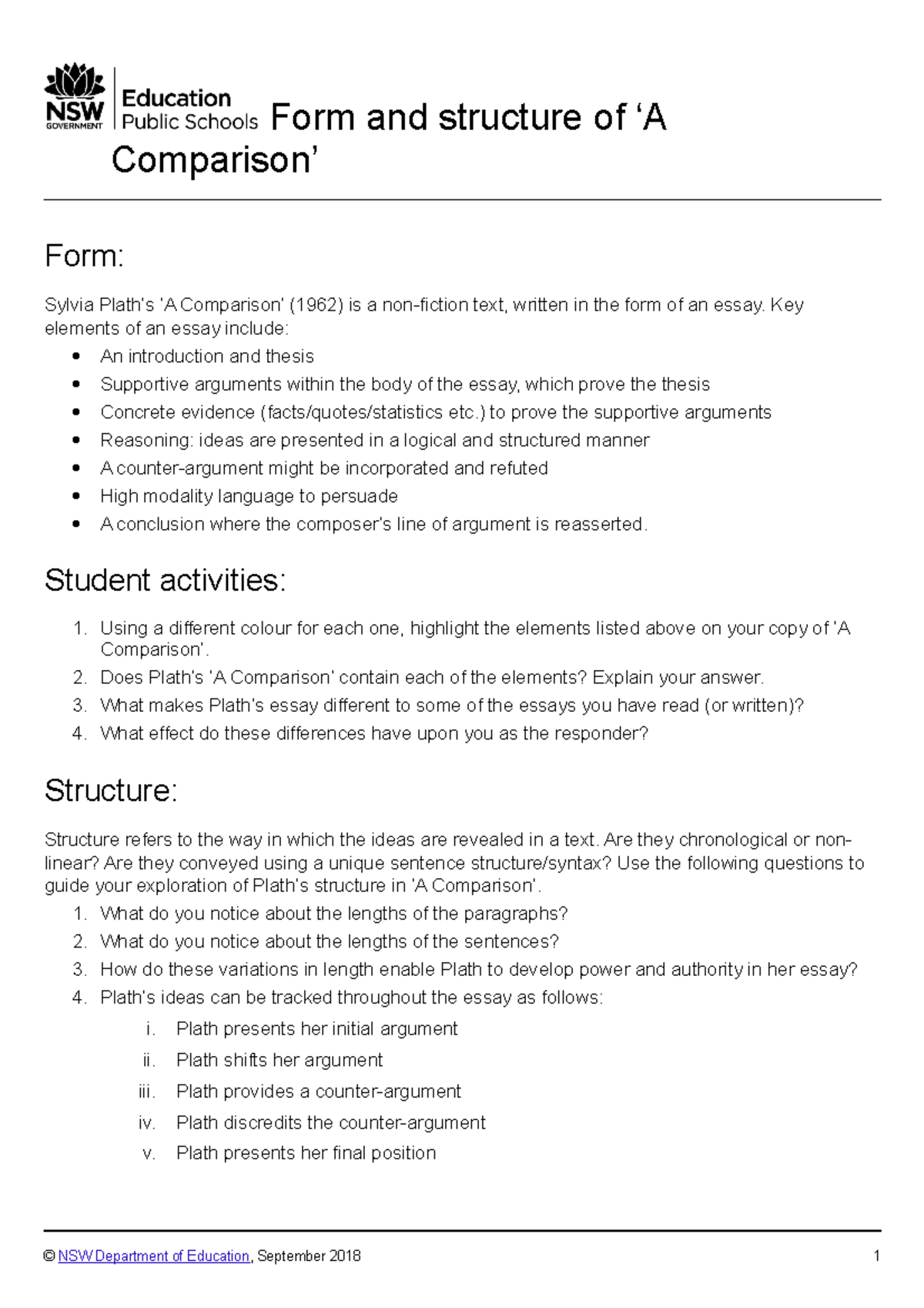 English Essay Analysis: Form & Structure of 'A Comparison' - Studocu