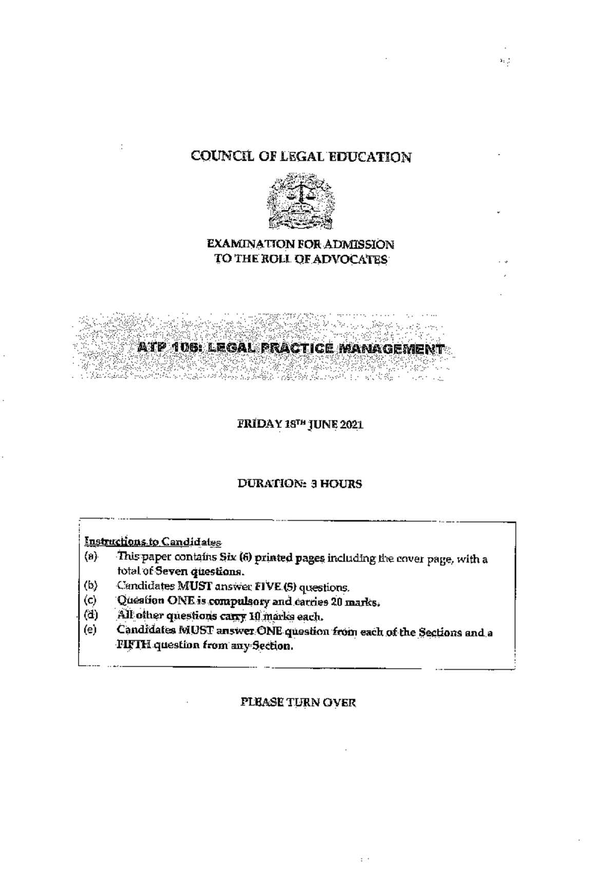 ATP 106: Legal Practice Management Past Exam Paper Analysis and ...