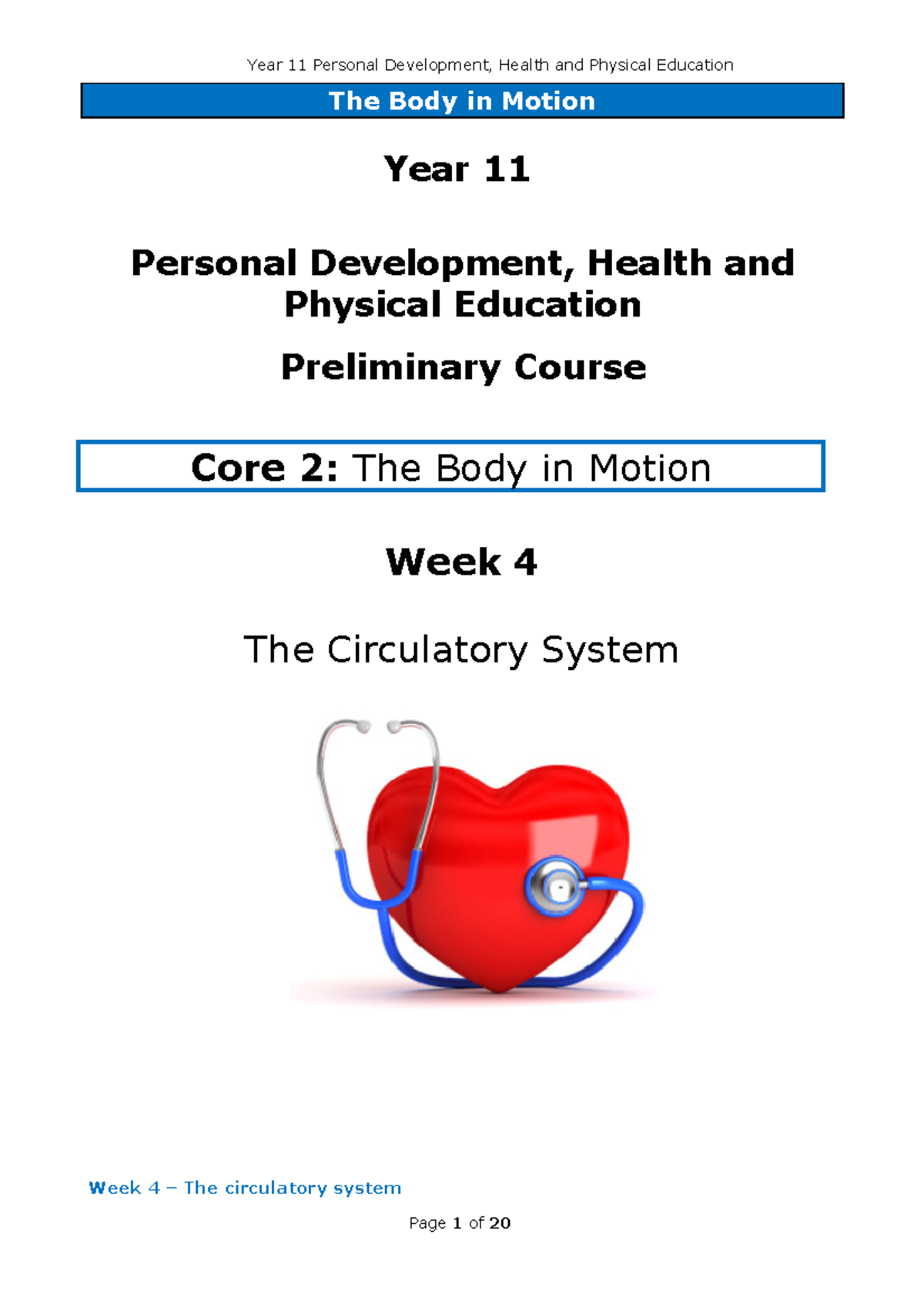 Year 11 PDHPE Lesson: Core 2 - The Circulatory System (Wk 4) - Studocu