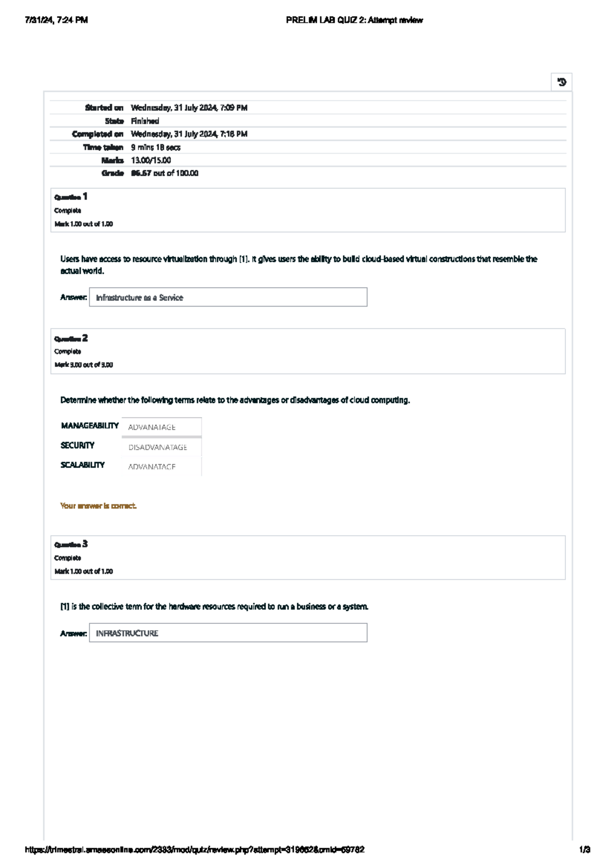 Prelim Lab Quiz 2: Current Trends in Cloud Computing - Studocu