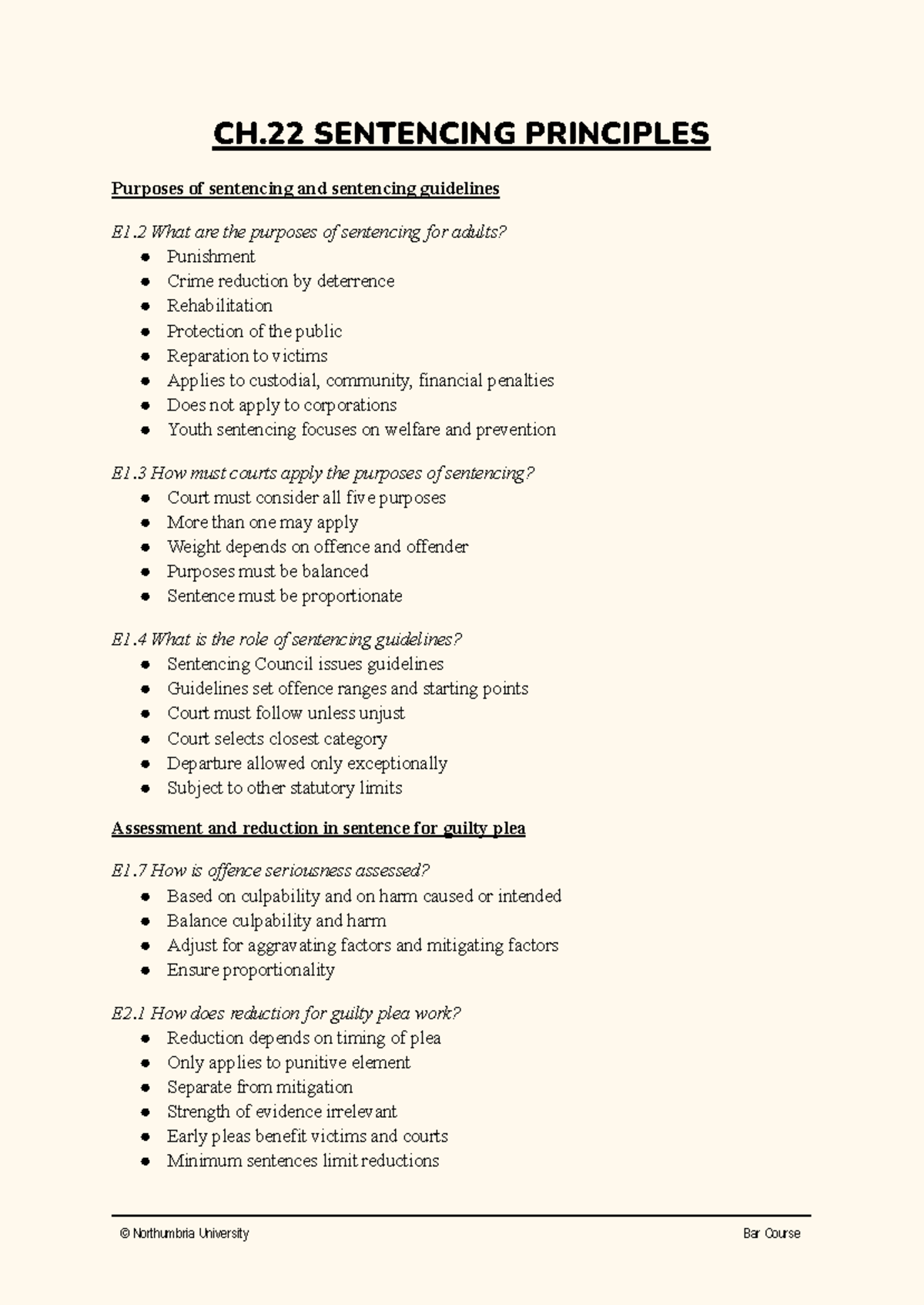 CH 22-23 Sentencing Principles & Non-Custodial Sentences Notes - Studocu