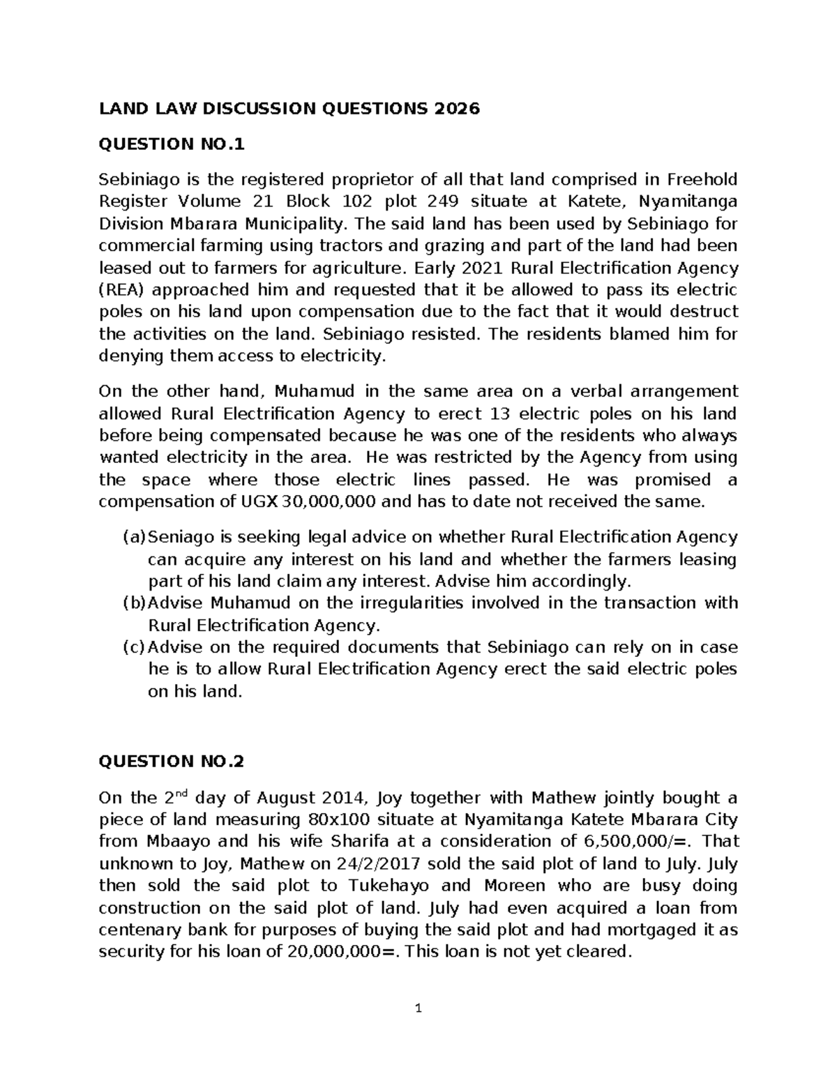LAND LAW II Discussion Questions 2026: Legal Advice Scenarios - Studocu