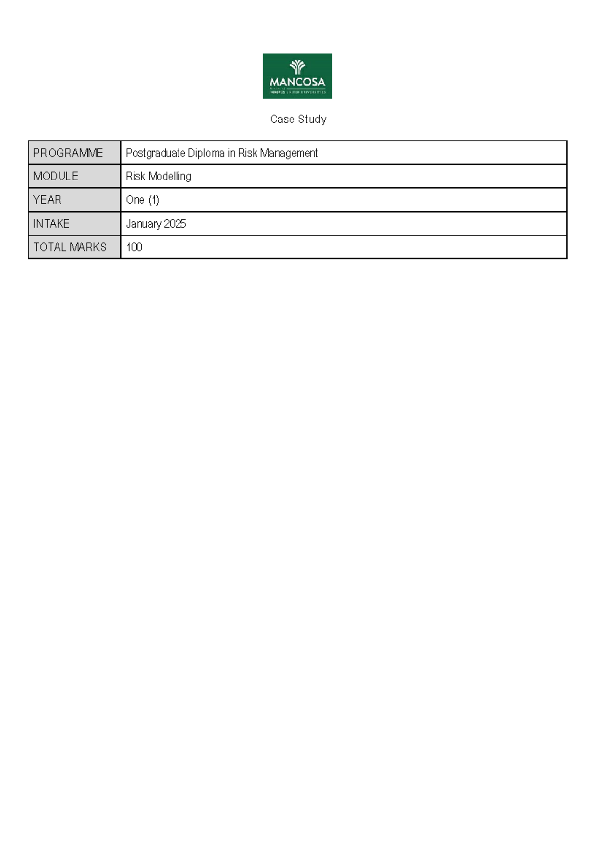 Cstudy RM8 Case Study on Risk Control & Capital Management 2025 - Studocu
