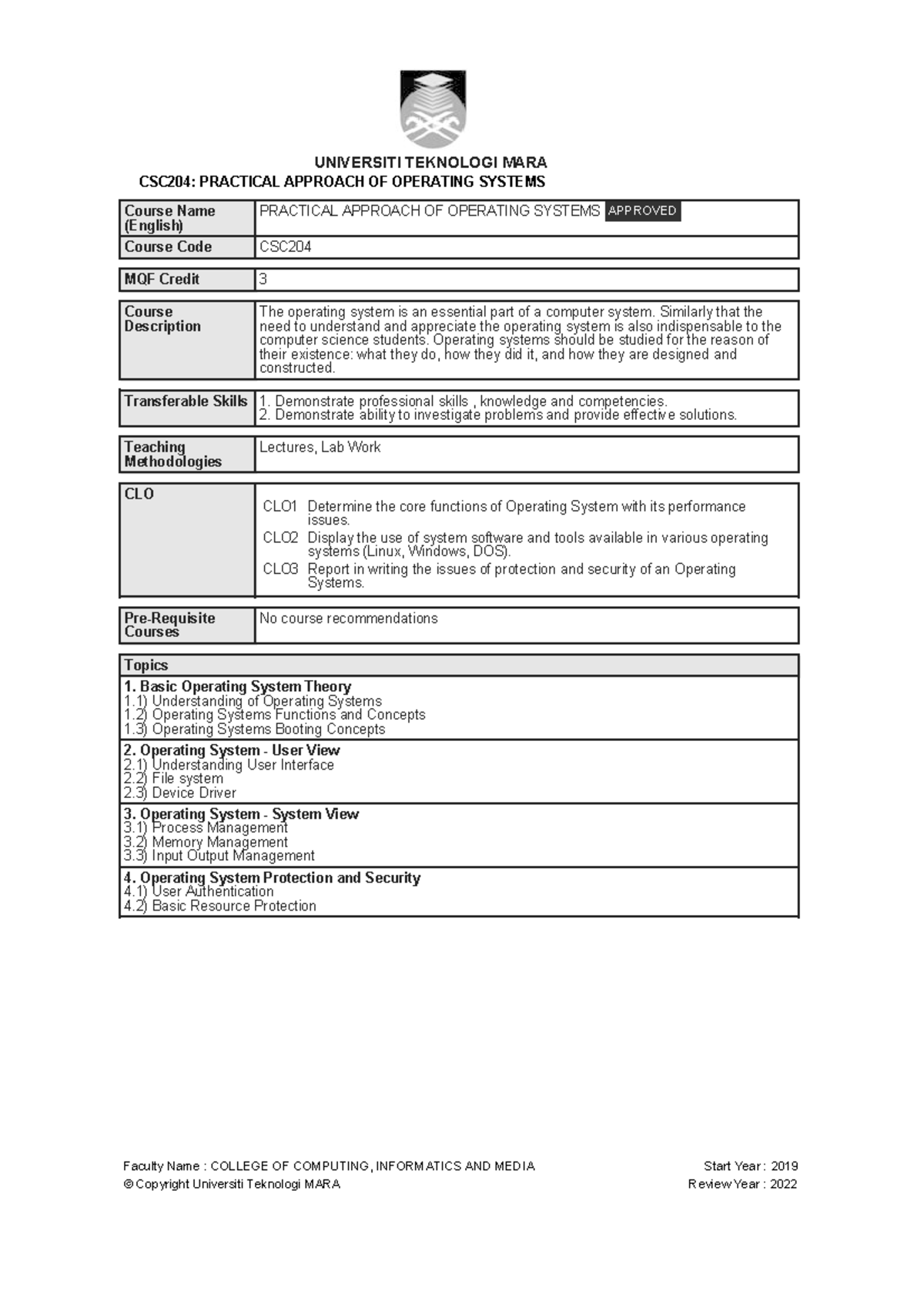 CSC204 - overall - UNIVERSITI TEKNOLOGI MARA CSC204: PRACTICAL APPROACH ...