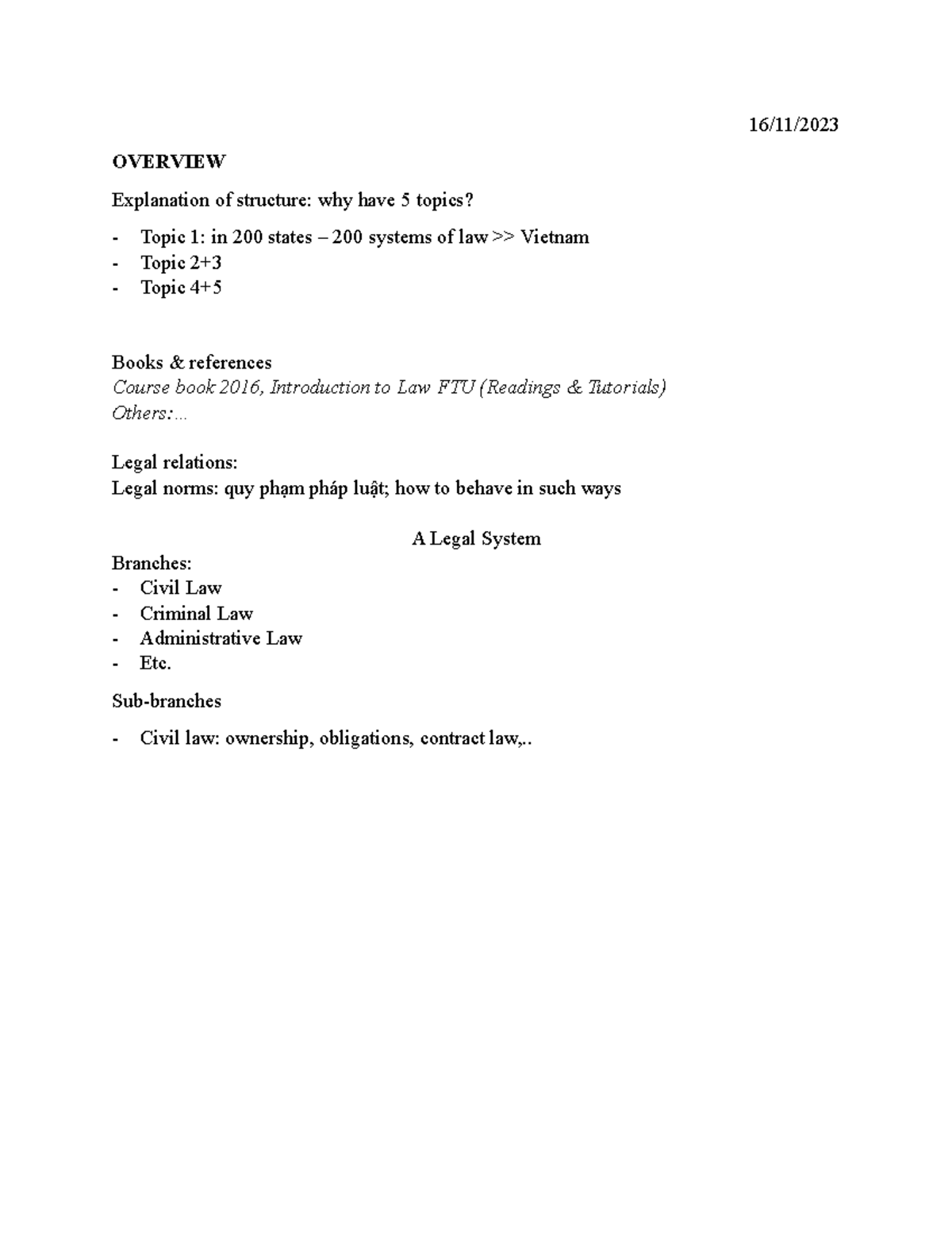 General LAW Class Notes: Overview of Legal Systems and Theories - Studocu