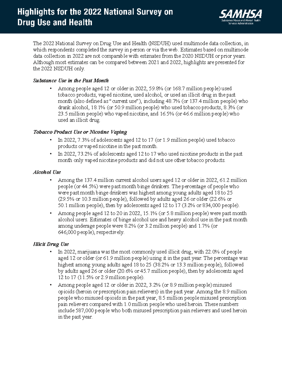 2022 NSDUH: Key Findings on Substance Use and Mental Health - Studocu