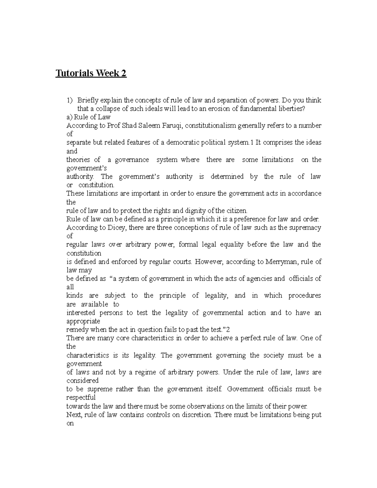 Tutorial Questions for Constitutional Law II - Week 2 Analysis - Studocu