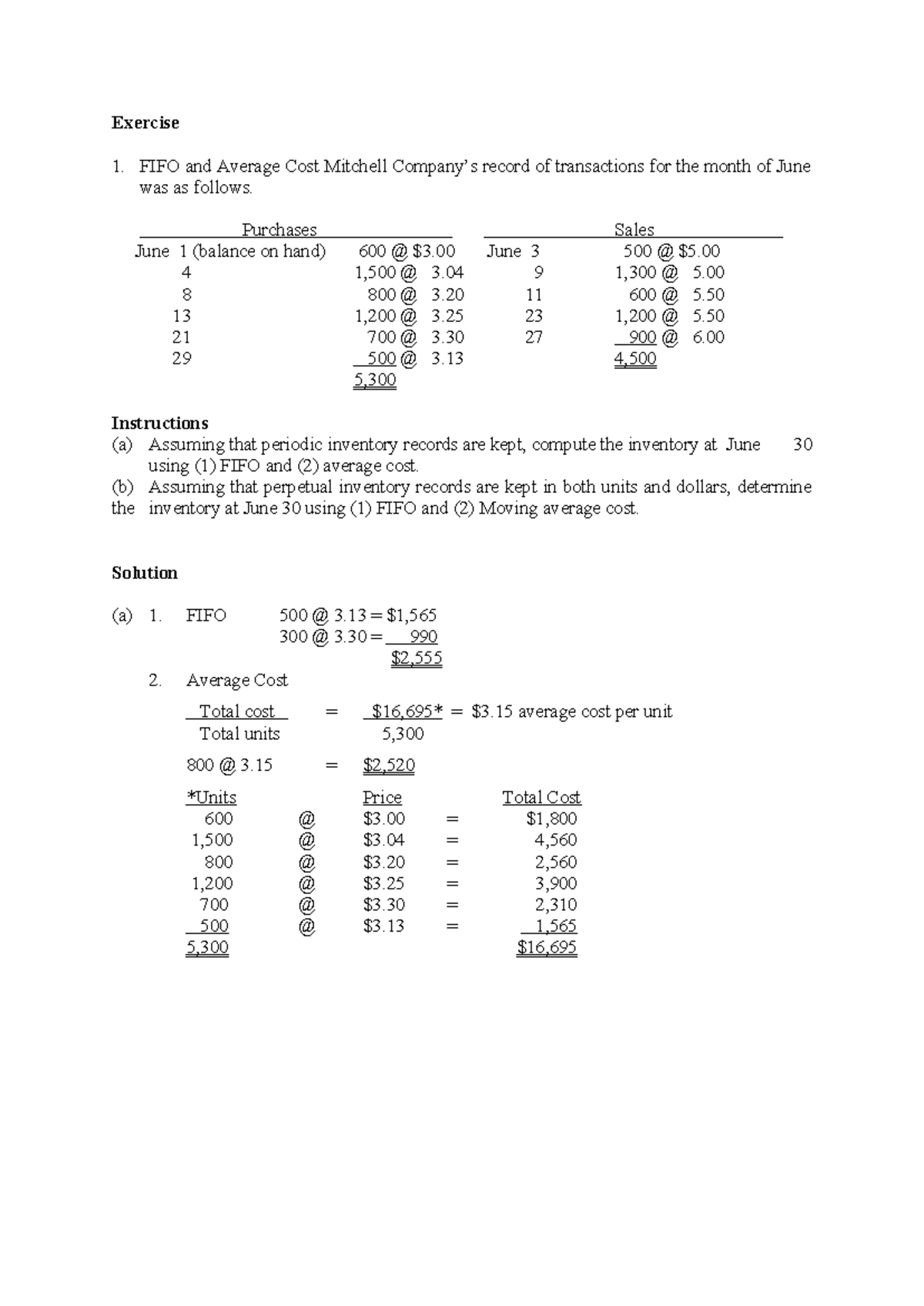 FA - Chapter 4 Summary: FIFO & Average Cost Analysis with Solutions ...