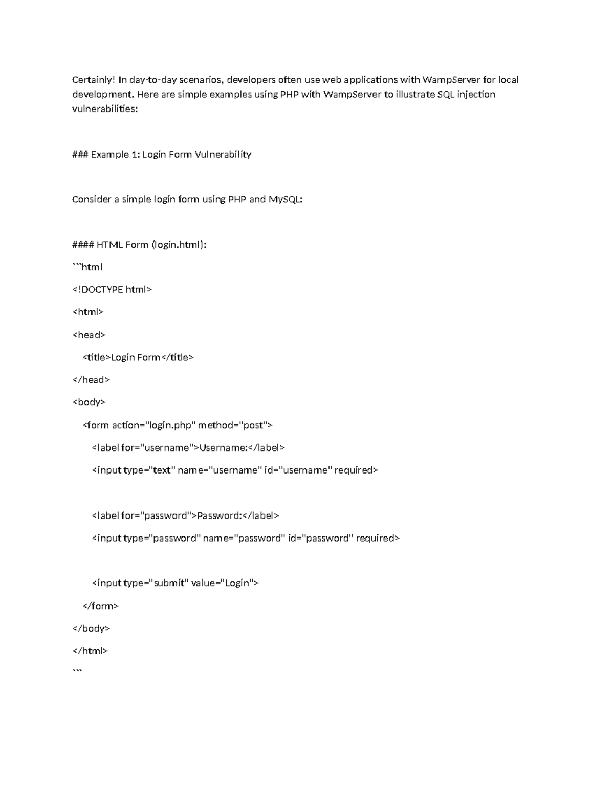 SQL Injection Vulnerabilities in PHP with WampServer - Y6t322wsf - Studocu