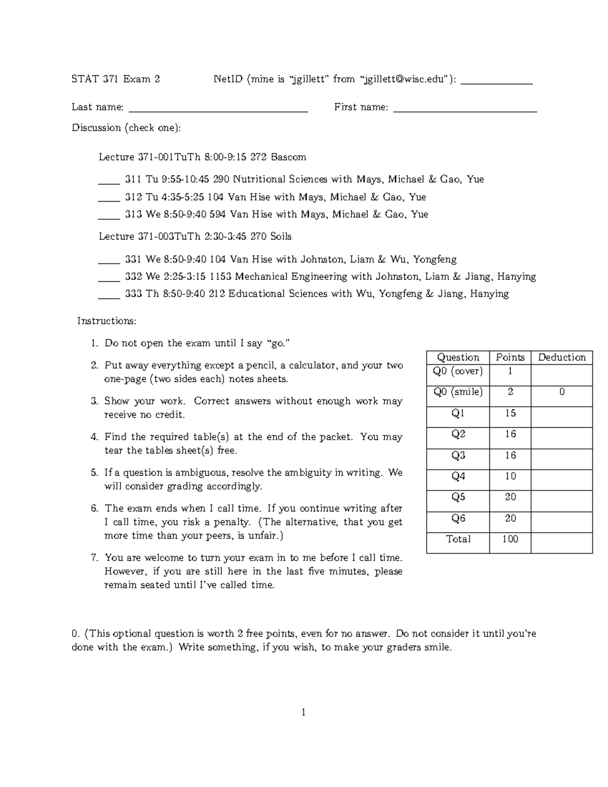 STAT 371 - Fall 2019 Exam 2 Practice Questions and Guidelines - Studocu
