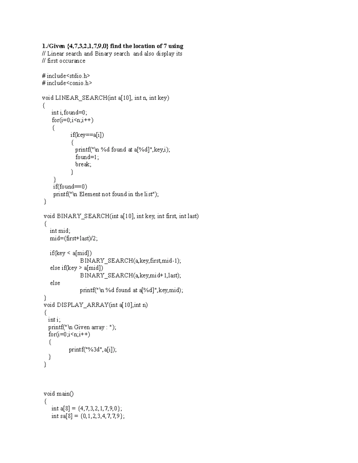 DS Lab Program: Linear & Binary Search Implementation Guide - Studocu