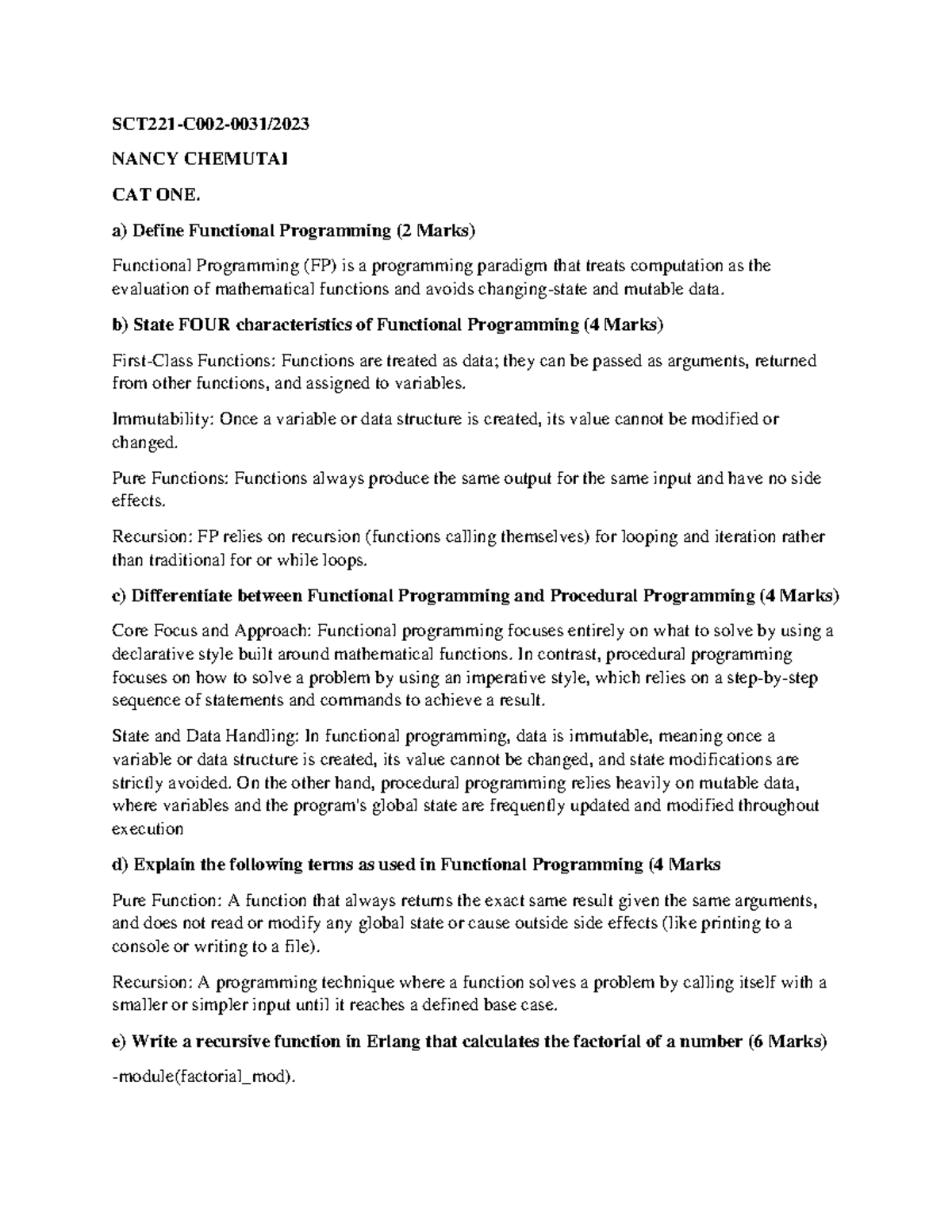 FP CAT 1 & 2 - Functional Programming Practice Material - Studocu