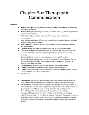 Therapeutic Communication - Study Notes & Assignments - Studocu