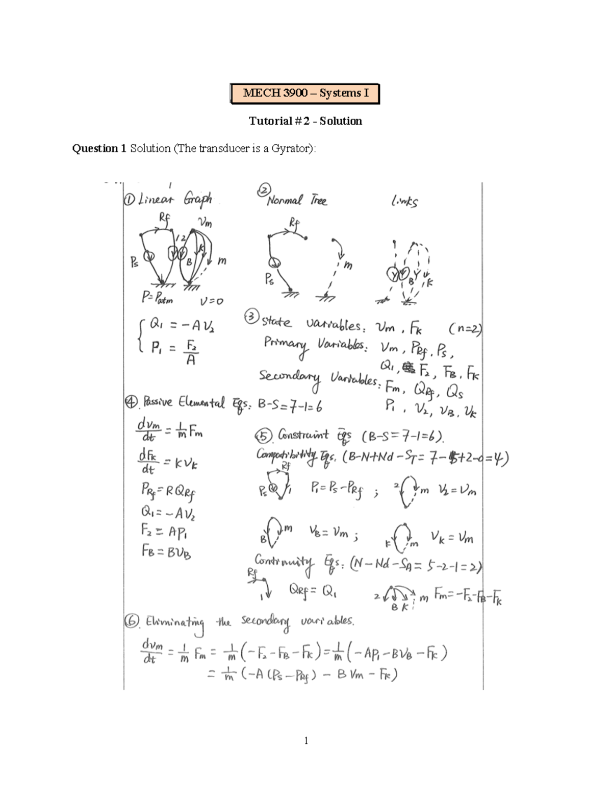 2024-Tutorial 2- MECH 3900-solution - MECH 3900 - MECH 3900 – Systems I ...