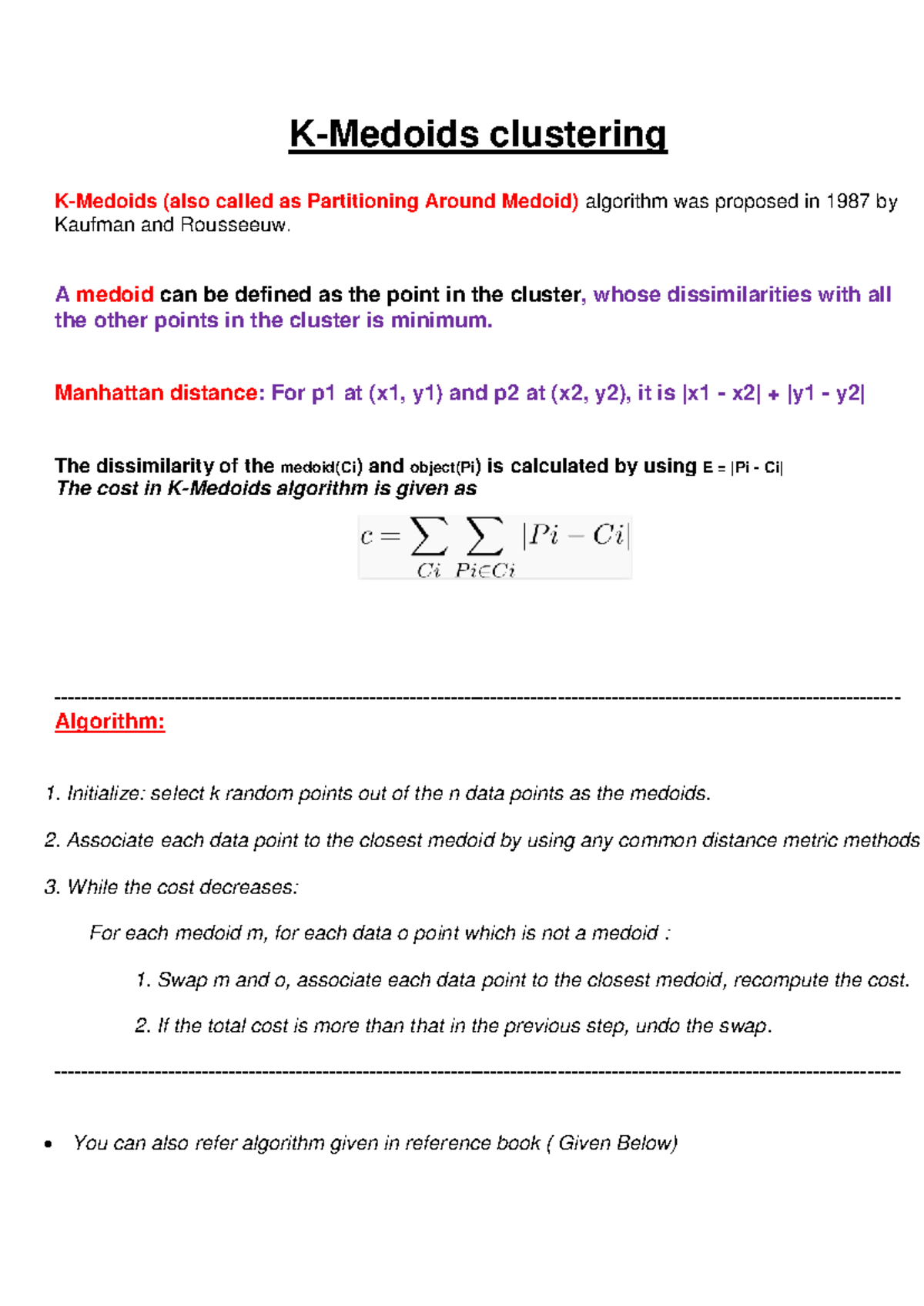 K-Medoids Clustering Algorithm Overview - CMKMDSKLFN - Studocu