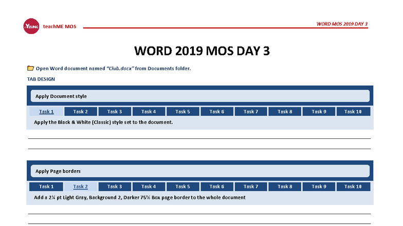 WORD MOS 2019 DAY 3 - TeachME MOS Document Formatting Tasks - Studocu