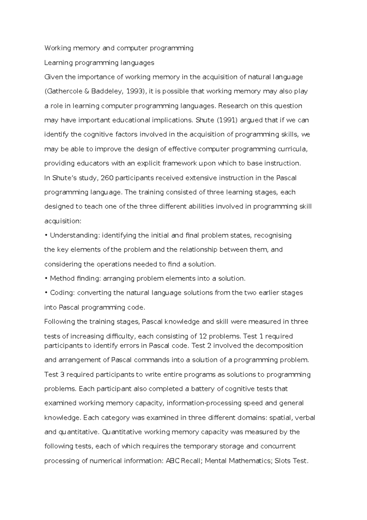 Working Memory Capacity and Its Impact on Learning & Performance ...