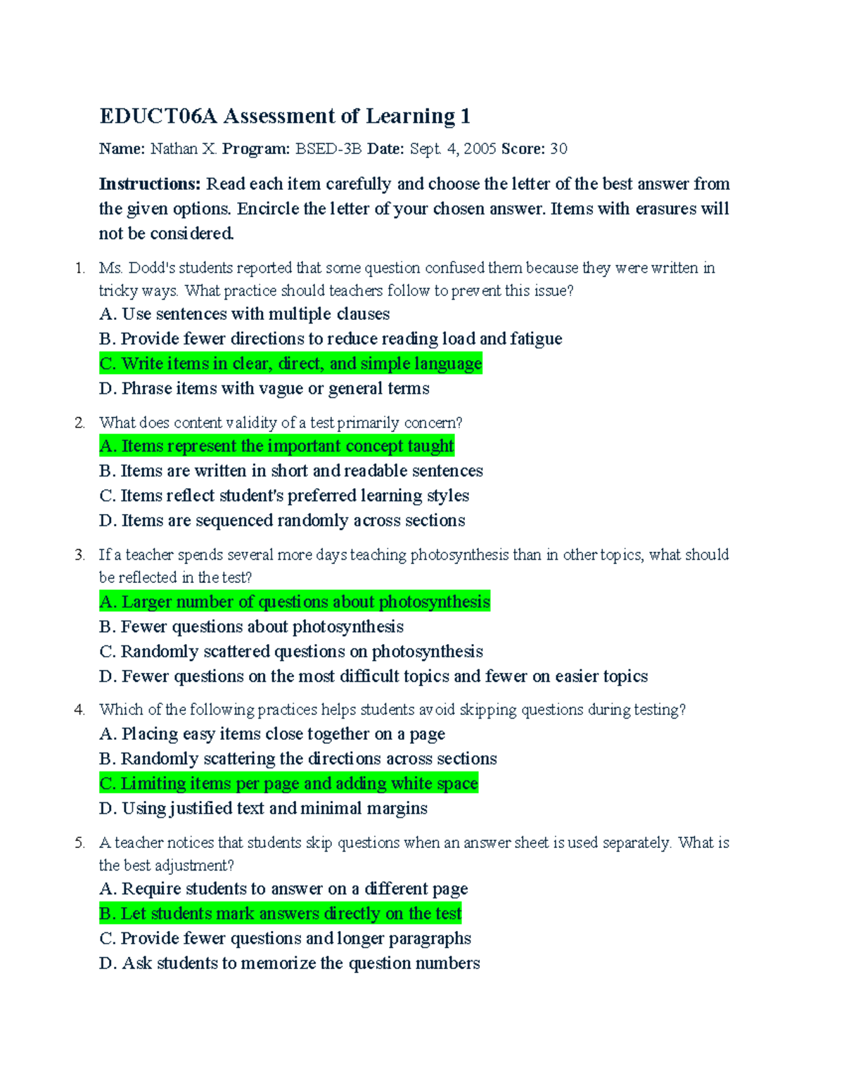 EDUCT06A Assessment of Learning 1: Test Design Principles and Practices ...