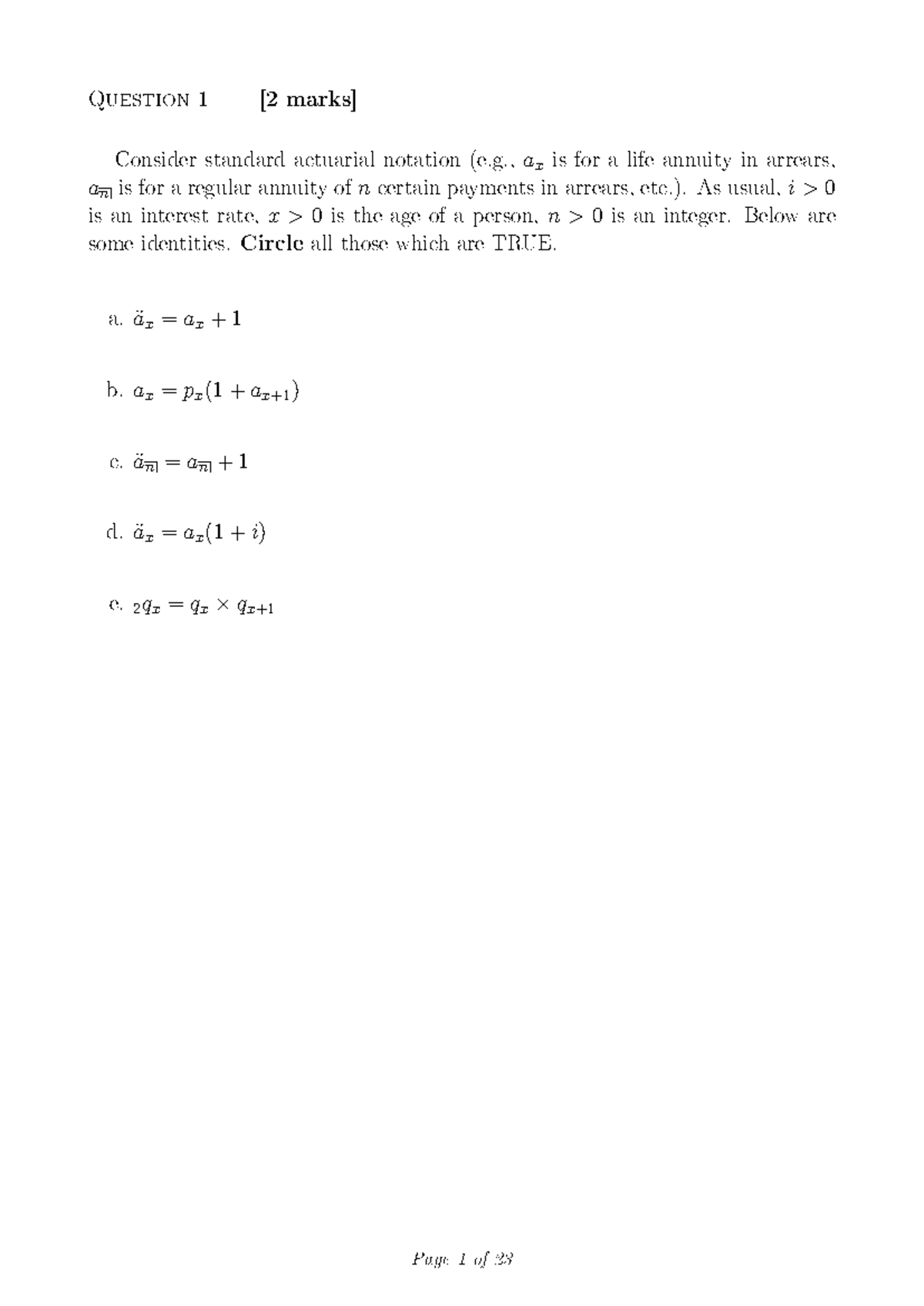 2023 - 2023 Final Exam - Actuarial Questions and Solutions - Studocu