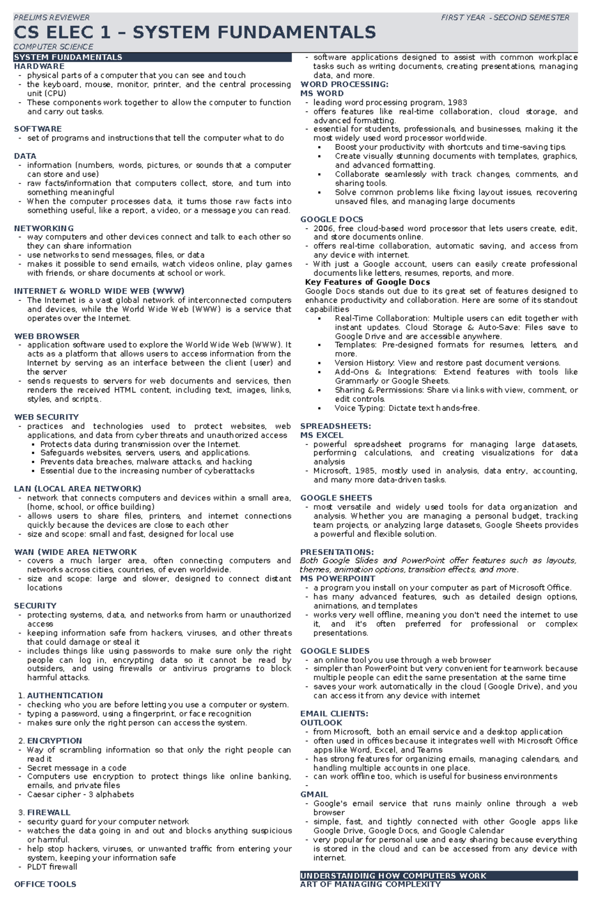 Midterm Reviewer CS ELEC 1: System Fundamentals in Computer Science ...