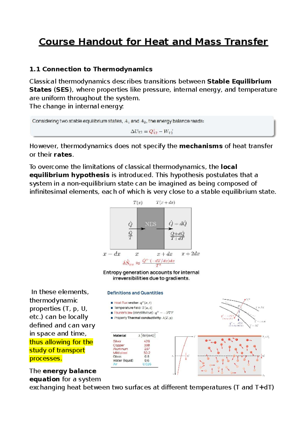 H&M 1.1 Heat and Mass Transfer: Key Concepts and Mechanisms - Studocu