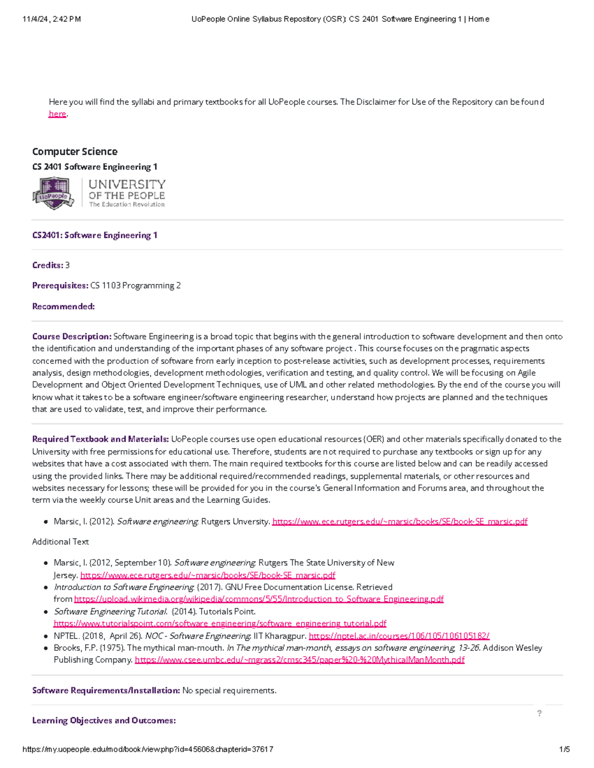 CS 2401 Software Engineering 1 Home - Here you will nd the syllabi and ...