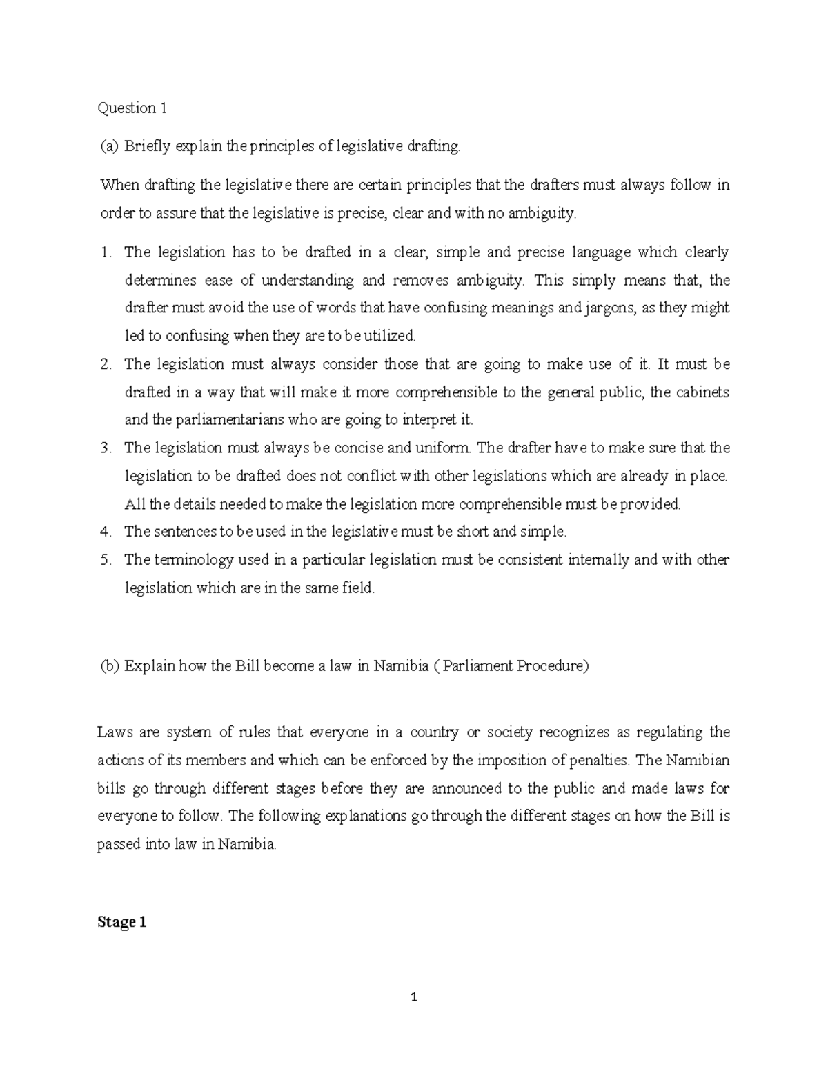 Legislative Assignment 2: Principles & Procedure of Drafting Laws in ...