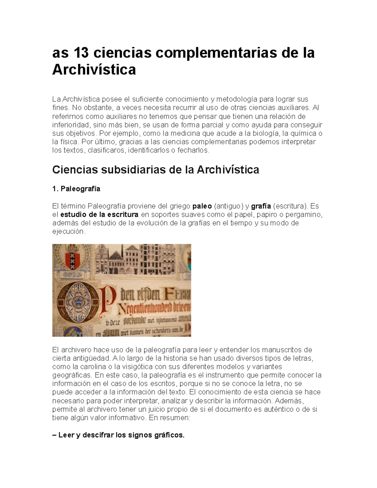 Las 13 Ciencias Auxiliares de la Archivística y su Importancia - Document Preview