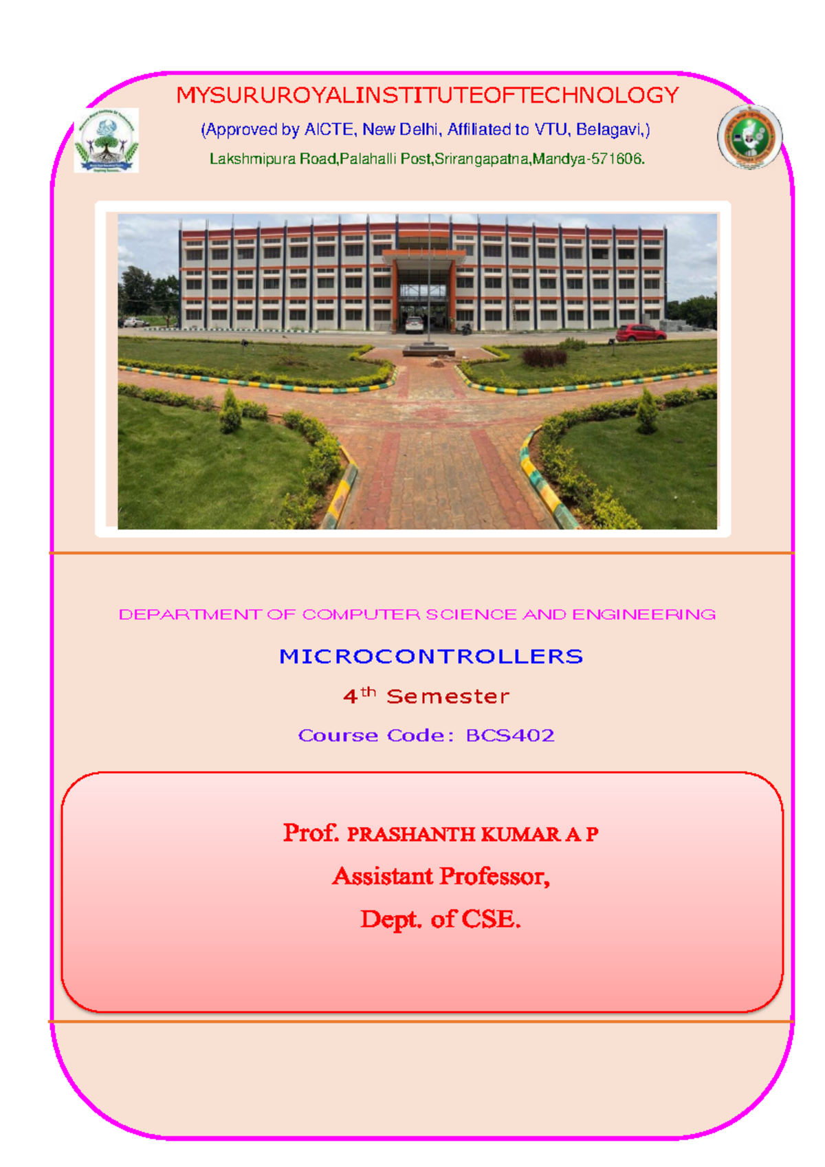Microcontrollers Lab Manual (BCS 402) - 4th Sem CSE 2026 - Studocu