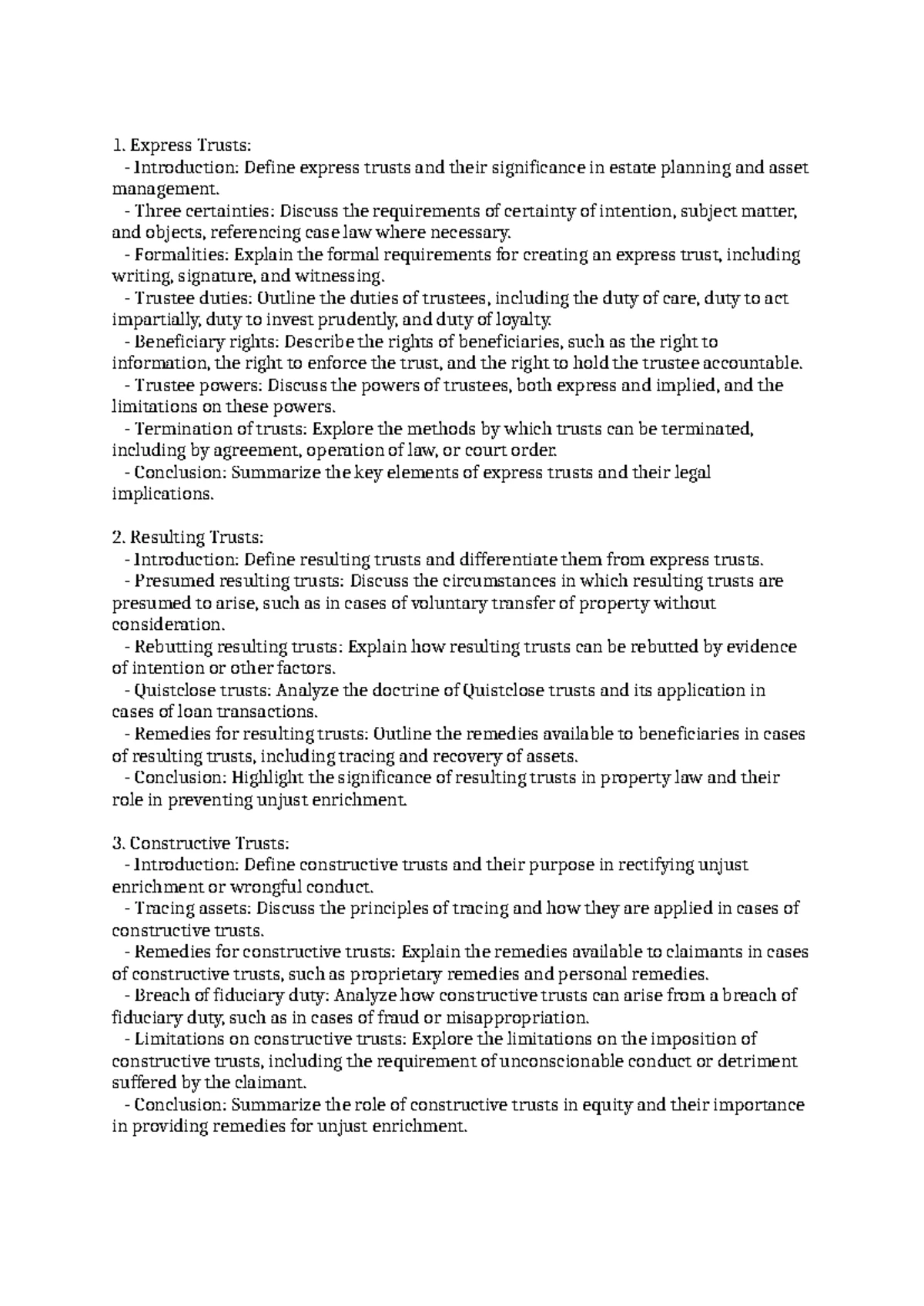 Essay Plans on Charitable Trusts: Key Legal Concepts and Principles ...