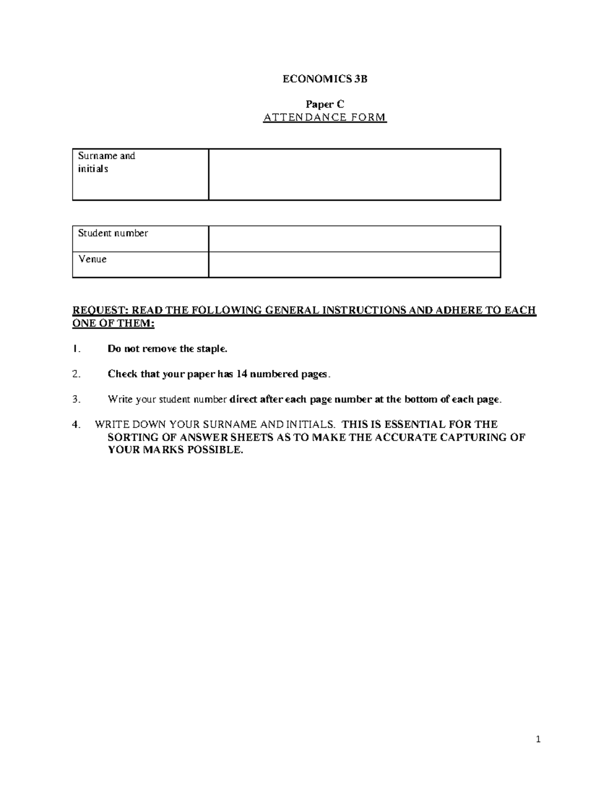 ECO3BB3 - Economics 3B Paper C Attendance Form & Instructions - Studocu